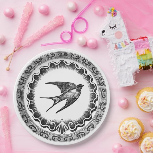 叙事詩のヴィンテージの白黒鳥のデザイン ペーパープレート (パーティー)