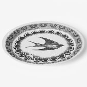 叙事詩のヴィンテージの白黒鳥のデザイン ペーパープレート (アングル)