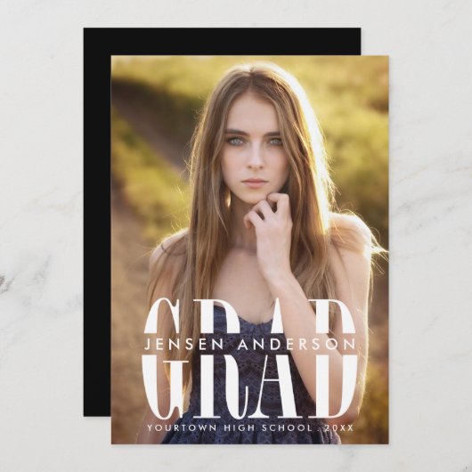 叙事詩の卒業生の縦の写真の卒業パーティー 招待状 (正面/裏面)