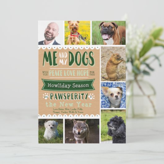 叙事詩私および私の犬5x7のクリスマスカード(8つの写真) シーズンカード (スタンド正面)