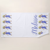 叙情的なモダンダンサー紫の衣装ダンスリサイタル ビーチタオル (正面)