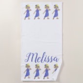 叙情的なモダンダンサー紫の衣装ダンスリサイタル ビーチタオル (正面)