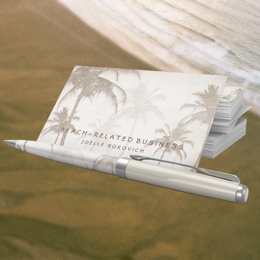 叙情的なヴィンテージセピア熱帯性ヤシの木の鳥 名刺