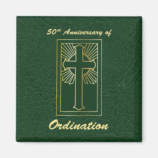 叙階50周年記念グリーン革調デザイン マグネット (正面)