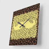 口おもしろいひげとヒョウ柄 スクエア壁時計 (傾斜)