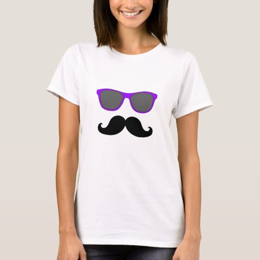 口おもしろいひげ付きサングラス |紫 Tシャツ (正面)