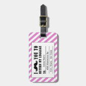 口おもしろいひげ荷札 |ピンクストライプ色 ラゲッジタグ (正面縦)
