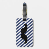 口おもしろいひげ荷札 |青いストライプ ラゲッジタグ (裏面縦)