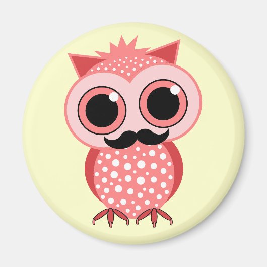 口おもしろい髭フクロウ マグネット (正面)