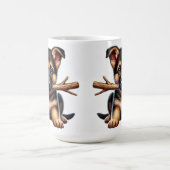 口にステッキを持つドイツの羊飼い犬 コーヒーマグカップ (中央)