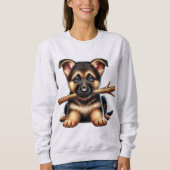 口にステッキを持つドイツの羊飼い犬 スウェットシャツ (正面)