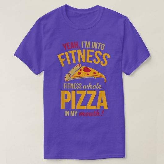 口に丸ごとピザを突っ込むフィットネス Tシャツ (デザイン正面)