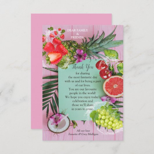 口に水を入れるトロピカルフルーツありがとう 出欠カード (正面/裏面)