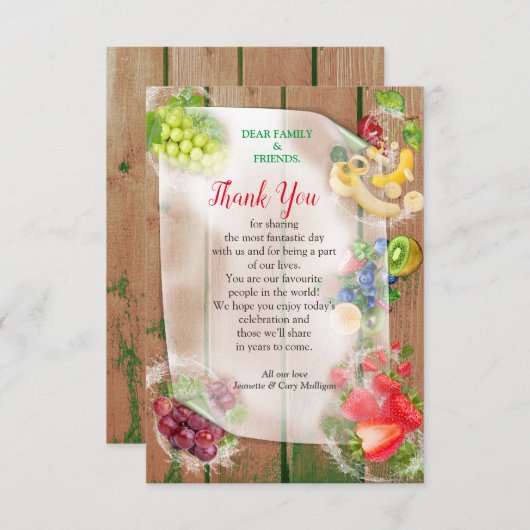 口に水を入れるトロピカルフルーツありがとう 出欠カード (正面/裏面)