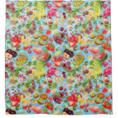 口に水を入れる熱帯果実 シャワーカーテン (正面)