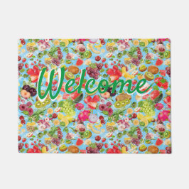 口に水を入れる熱帯果実 ドアマット