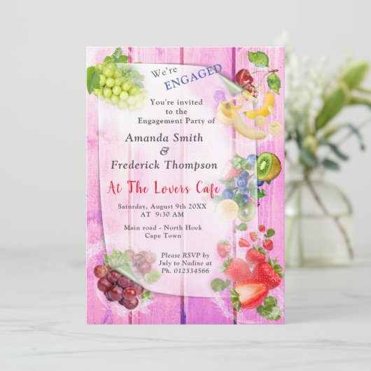 口に水を入れる熱帯果実 招待状 (スタンド正面)