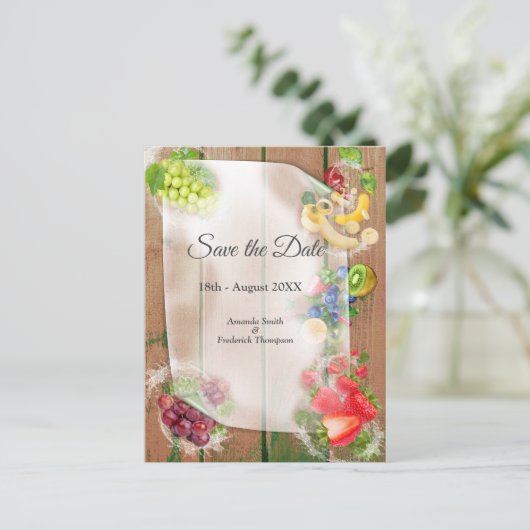 口に水を入れる熱帯果実 案内ポストカード (スタンド正面)