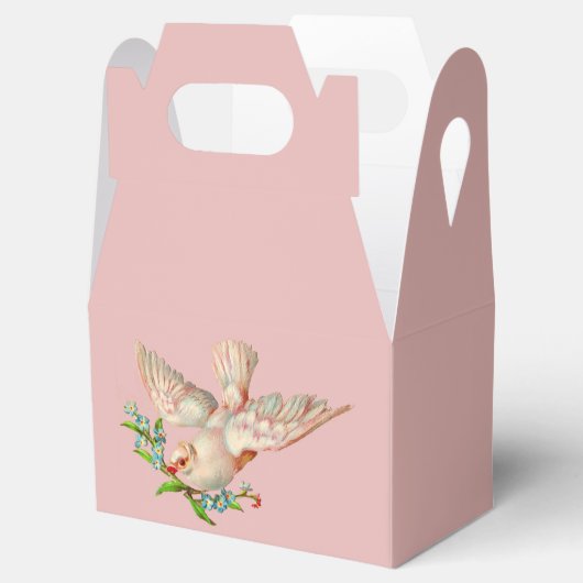 口に花の枝をくわえた美しい白い鳩 フェイバーボックス (オープン)