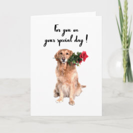 口に花を咥えたかわいい犬、犬の誕生日カード カード