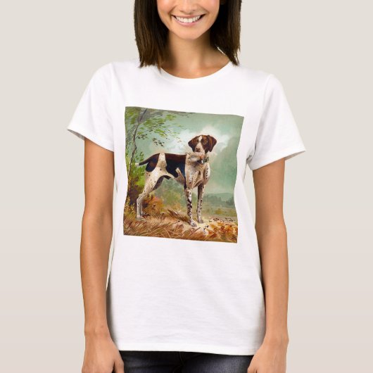 口に鳥をくわえたハンター犬 Tシャツ (正面)