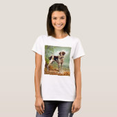 口に鳥をくわえたハンター犬 Tシャツ (正面フル)