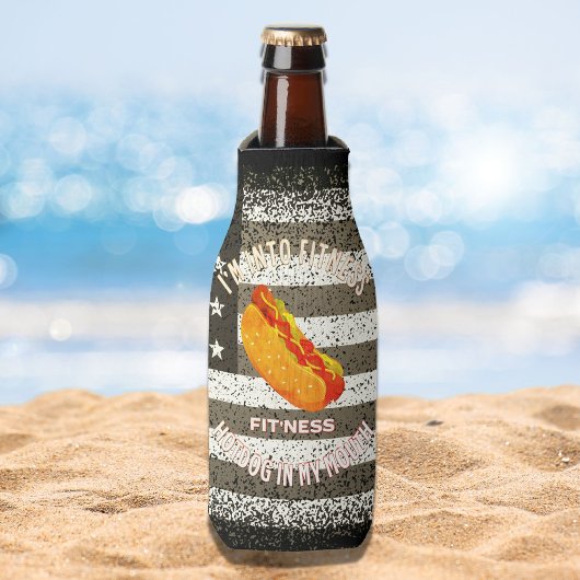 口の中にフィットネスフィットネスのホットドッグが入っている ボトルクーラー