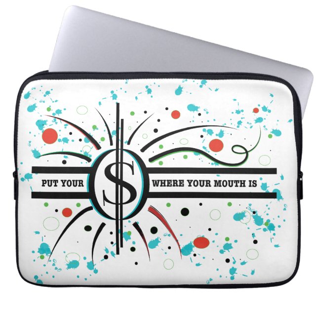 口の中に金を入れて引用文 ラップトップスリーブ (正面)