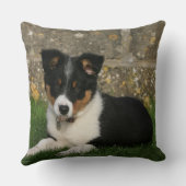 口の葉を持つボーダーコリーの子犬 クッション (裏面)