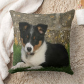 口の葉を持つボーダーコリーの子犬 クッション (ブランケット)