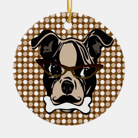 口の髭、接眼レンズ及び骨を搭載するかわいい犬 セラミックオーナメント (正面)