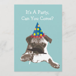口ひげおもしろいパグ誕生日パーティーの招待 招待状