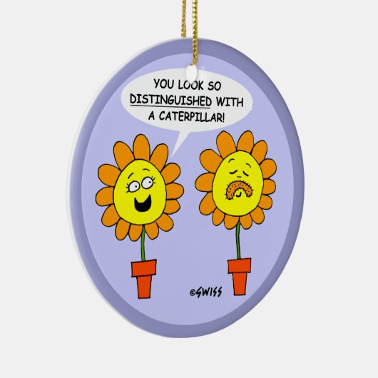 口ひげおもしろい花漫画クリスマス セラミックオーナメント (右)