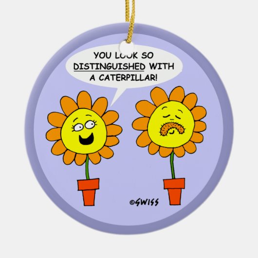 口ひげおもしろい花漫画クリスマス セラミックオーナメント (正面)