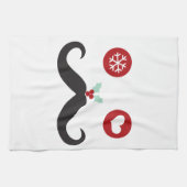 口ひげおもしろい顔スノーフレーククリスマスホリデー キッチンタオル (横)