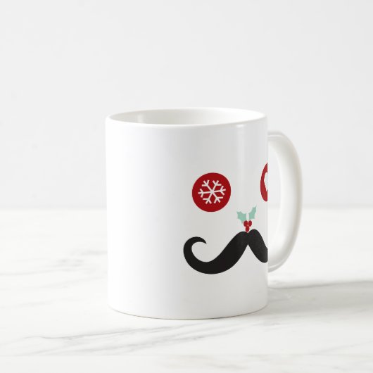 口ひげおもしろい顔雪片クリスマスホリデー コーヒーマグカップ (正面右)