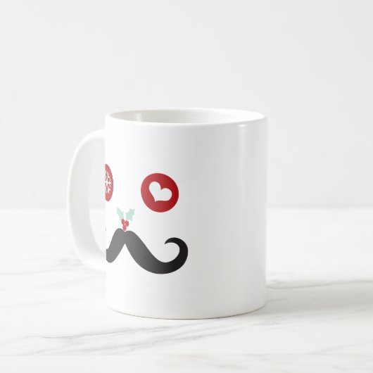 口ひげおもしろい顔雪片クリスマスホリデー コーヒーマグカップ (正面左)