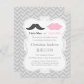 口ひげおよび唇の灰色の性はベビーシャワーを明らかにします 招待状 (正面/裏面)