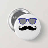 口ひげおよび青いサングラスのユーモア 缶バッジ (正面&裏面)