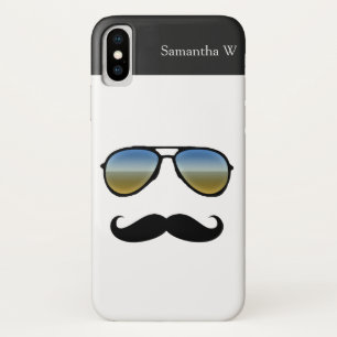 口ひげが付いているおもしろいなレトロのサングラス iPhone X ケース