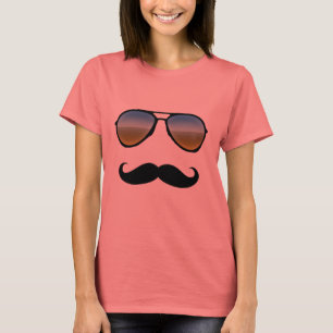 口ひげが付いているおもしろいなレトロのサングラス Tシャツ