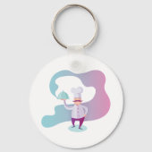 口ひげとトレイで笑顔のシェフ キーホルダー (正面)