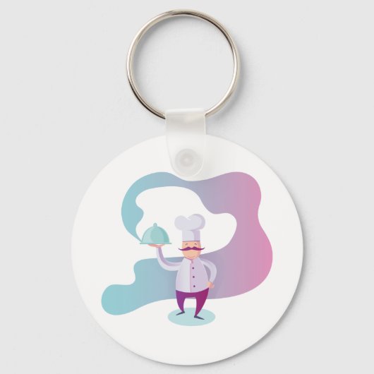 口ひげとトレイで笑顔のシェフ キーホルダー (裏面)
