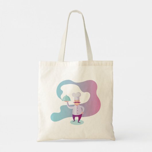 口ひげとトレイで笑顔のシェフ トートバッグ (裏面)