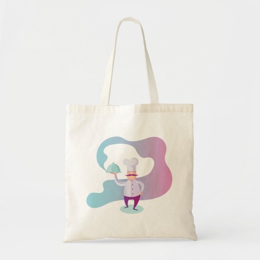 口ひげとトレイで笑顔のシェフ トートバッグ (正面)