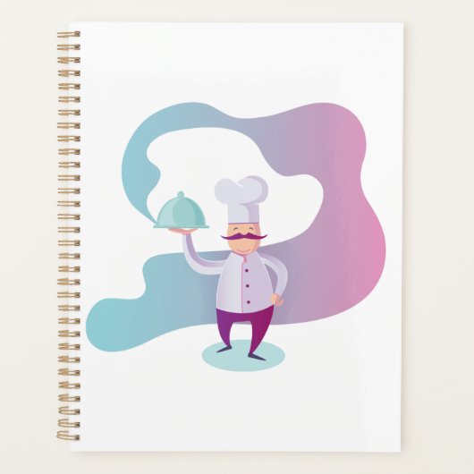 口ひげとトレイで笑顔のシェフ プランナー手帳 (正面)