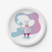 口ひげとトレイで笑顔のシェフ ペーパープレート (正面)