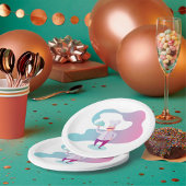 口ひげとトレイで笑顔のシェフ ペーパープレート