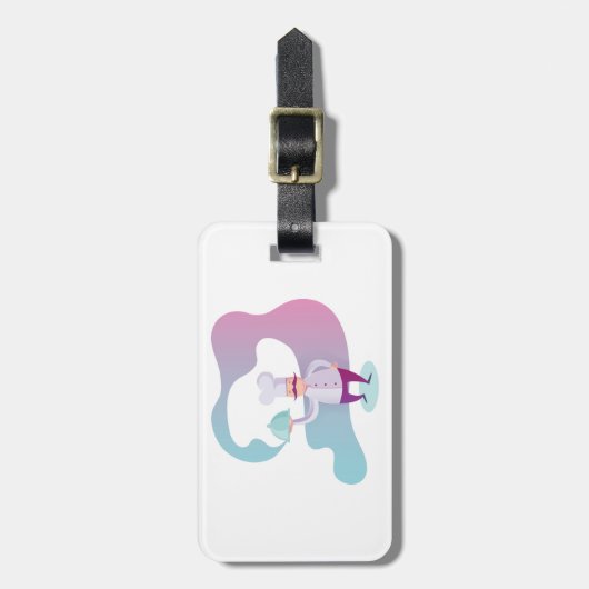 口ひげとトレイで笑顔のシェフ ラゲッジタグ (正面縦)