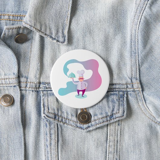 口ひげとトレイで笑顔のシェフ 缶バッジ